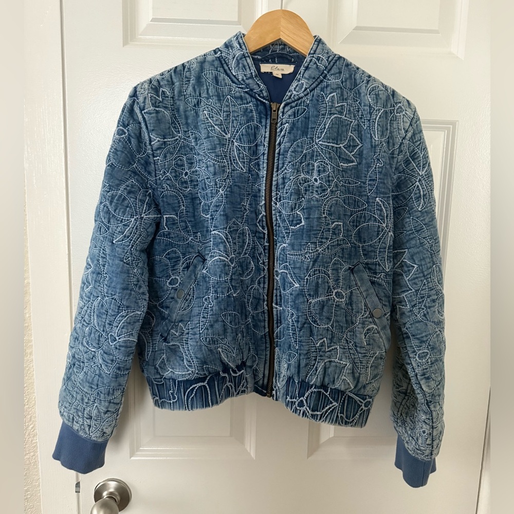 Elan quilted bomber jacket denim blue cotton size M
